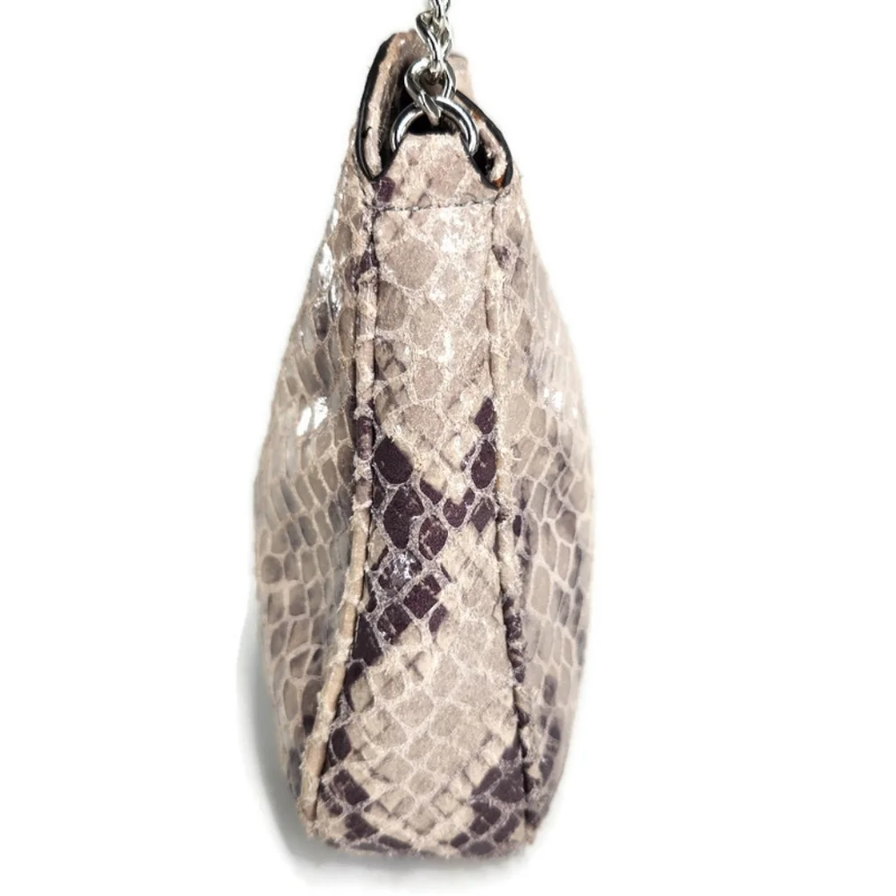 Michael Kors Berkley Pearl Grey & Cream Python Leather Clutch Or Shoulder Bag - Picture 10 of 16